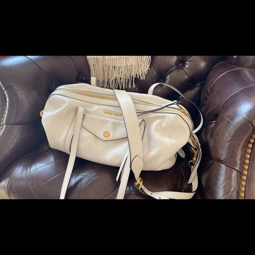 Miu Miu cream small leather bandolier